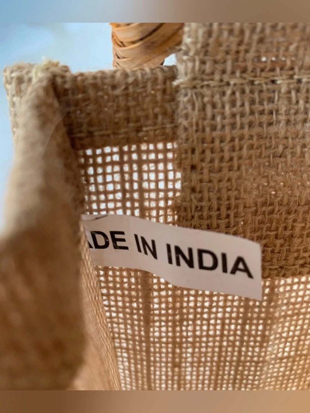 Jute Single Wine Bottle Natural Tan Gift Bag with Bamboo Handles
